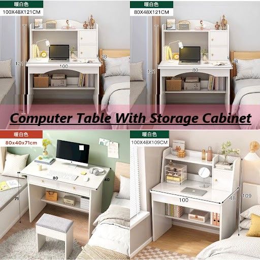 PPP Study Desk 80/100cm White Computer Table With Storage Cabinet Door ...