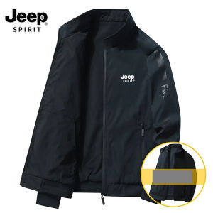 JEEP SPIRIT 1941 ESTD Double-sided Mens Jacket Standing Collar Solid Color Multiple Pockets Zippered Baseball Coat Mens Casual Fashionable Loose Top M-5XL