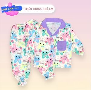Bộ Dài Tay Bé Gái Đồ Bộ Dài Tay Bé Gái Điệu Đà Kiểu Dáng Pijama Dễ Thương Chất Liệu Đũi mền mát - Chip shop