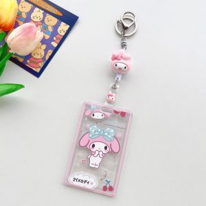 Sanrio Card Holder with Cartoon Pendant Anime Cinnamoroll Kuromi Melody Doll for Campus Cards Work Passes and Bus Cards Hard Card Protective Cover