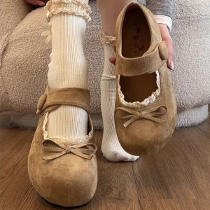 Free Shipping Thick-Soled Height-Increasing WomenS Shoes For Autumn 2026 Retro Casual Style Versatile With Skirts Shallow-Toe Bow-Knot Design JK Style