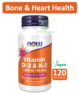 NOW Supplements Vitamin D-3 & K-2 1000 IU/45 mcg 120 Veg Capsule Supports Bone Health Plus Cardiovascular Support