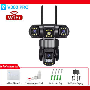 Kamera CCTV V380 Pro WIFI CCTV dengan SIM 4G 3 lensa 3 layar zoom 10X kejernihan 4K sambung 360° ke hp dengan mikrofon dan speaker Deteksi gerakan Ada gambar berwarna di malam hari cctv sambung hp jarak jauh