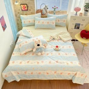 Bộ Chăn Ga Gối 4 Món Cotton Đũi Hàn Quốc Nhập Khẩu Chăn Hè Chần Bông Chất LiệuThoáng Mát Thấm Hút Mồ Hôi An Toàn Cho Làn Da Bé
