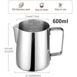 Milk Jug Kopi dengan skala Espresso Frother Jug Pitcher Latte Art Barista Stainless Steel 350/600 ml