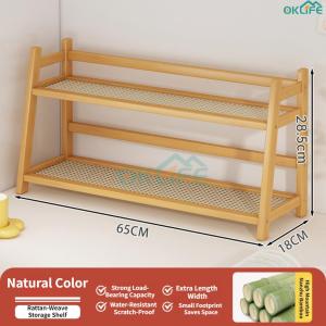 [OKLIFE. SG]2-Tier Bamboo Kitchen Shelf Freestanding Countertop Organizer for Spices Snacks & Utensils