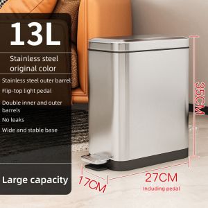 Manzan Step Pedal Trash Can 16L Rectangle Stainless steel Trash tin