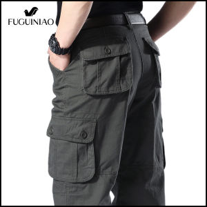 Fuguiniao Mens Cotton Casual Multi-pocket Overalls Military Army Cargo Camo Combat Work Pants with 6 Pocket