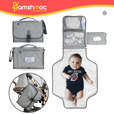 HamshMoc Portable Diaper Changing Bag with Changing Pad Foldable Waterproof Diaper Changing Mat Lightweight New Born Essentials Baby Travel Nappy Changing Kit