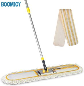 BOOMJOY 36" Commercial Industrial Cotton Mop Dust Floor Mop with 1 Microfiber Polyester 1 Microfiber Mop Pad for Cleaning Office Garage Hardwood Warehouse Factory Mall Deck 59" Long