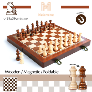 [Metaverse]Magnetic Wooden Chess and Checkers Set with Folding Chess Solid Wood Puzzle Entertainment Handmade High-end Folding Wooden Chessboard