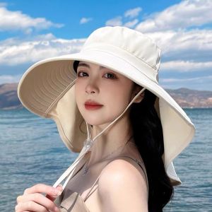 Termaya Sun Hat Anti-UV Larger Brim Beach Hat Neck Protection Sun Hatcap Topi Perempuan Topi Pantai Wanita