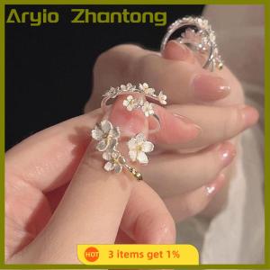 Aryio Delicate Flower Opening Adjustable Rings For Women Color Minimalist Finger Ring Engagement Fine Jewelry Female Gift