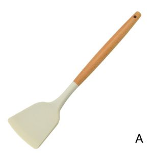 3PCS High temperature resistant and scald-proof silicone shovel spatula handle wooden set non-slip kitchen soup spoon