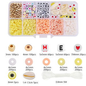 1350Pcs/Box 4mm Multicolor Soft Clay Beads Natural Shells With Elastic String Alphabet Letter Beads Set For DIY Bestie Couple Bracelet Necklace Jewelry Making Accessories