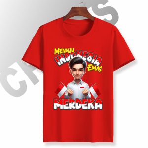 Setelan Kaos Keluarga Merdeka Motif Kartun HUT RI - Bahan Katun Leher Crew Warna Merah
