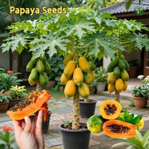 Easy to sprout Papaya Seeds - Easy to Grow Papaya Seeds for Planting High Yield Suitable for novice growers High-quality seeds Green Papaya Fruit Seeds for year-round balcony potted plants and small courtyard fruit cultivation