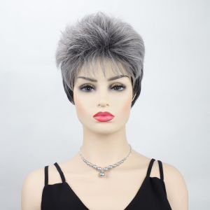 Foreign trade wig European and American short curly hair middle-aged and elderly wig high-temperature silk synthetic wig set