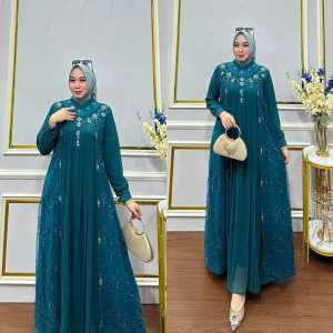 Gamis Mewah Lebaran Terbaru Amara Dres BP Ceruty Babydoll Mix Brukat Aplikasi Payet Mutiara M L XL XXL 3XL Dress Kondangan Wanita Elegan Jumbo Baju Muslim Remaja Perempuan Kekinian Ootd Hijab Warna Sage Mocca Burgundy Mahogany Tosca