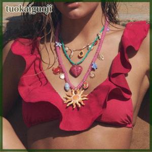 tuokaiguoji 3Pcs set New Colorful Resin Beaded Charms Necklaces For Women Summer Ocean Vacation Style Party Jewelry Neck Accessories