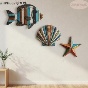 WP💓💛💖 Wooden Ocean Decor Set 3pcs Colorful Fish Starfish Wall Art for Nautical Themed Bathroom Bedroom