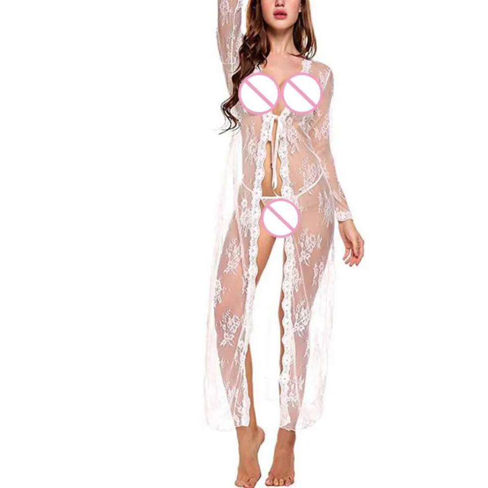 AHBNNM Lingerie for Women Sexy Long Lace Dress Sheer Gown See Through Kimono  Robe Spandex seductive