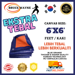 6-7FT Ekstra Tebal Kanvas Biru Oren Kalis Air / Blue Orange Canvas Waterproof Tarpaulin