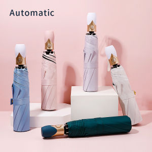 Automatic Umbrella Rain Women Three-folding Umbrella Windproof Pure Color Umbrella Female Waterproof parasol