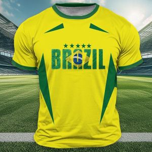 [Local Stock] VCC Brazil Flag Print T Shirt For Men Outdoor Sports Short Sleeve Tees Summer Loose O-neck Tops Fashion Brasil Football Fan T-shirts