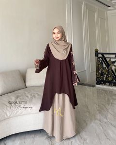 Setelan Syari Wanita Malaya Crinkle Elegan dengan Rok Panjang dan Tunic dengan Pita - EMRACOLLECT.ID