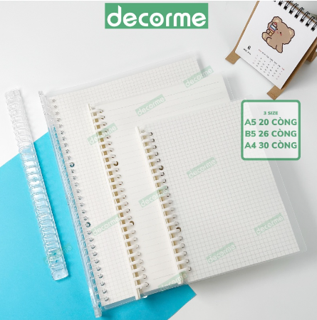 Sổ còng nhựa A4 B5 A5 DecorMe sổ caro vở kẻ caro kẻ ngang còng nhựa cứng có thể tháo còng thay giấy refill tiện dụng