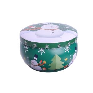 กระป๋องดีบุกทรงกลมกล่องใส่ของโลหะคริสต์มาสขนาดเล็กกล่องแพ็คของขวัญคริสต์มาสภาชนะใส่เทียนตลับดีบุกหอมกล่องลูกอมบ้าน