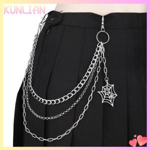 [KUNLIAN] Fashion Punk Metal Pants Chain Hip Hop Waist Chain Spider Web Pendant Jeans Chain For Men Women Accessories Gifts
