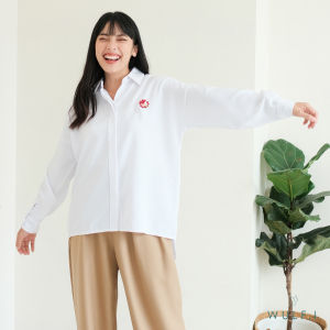 Wulfi Atasan Kemeja Boxy Shirt White Untuk Kasual Kerja Kantor Lengan Panjang