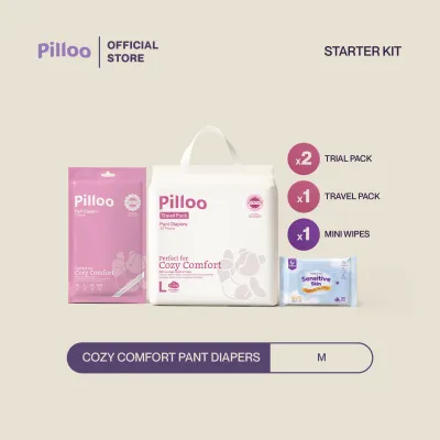 Starter Kit - Pilloo Cozy Comfort Baby Pants Diapers M/L/XL/XXL 22Pcs (Single Pack) + 1 Mini Wipe 20 Pcs