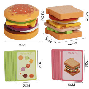 Wooden Burger Sandwich Stacking Toy Montessori Pretend Play Kitchen Learning Gift for Kids