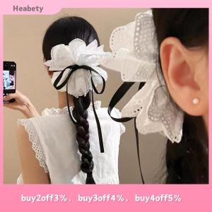 Heabety French-style White Flower Lace Ponytail Hairpin For Women Girls Sweet Hair Claws Headwear Fashion Versatile Hair Accessories