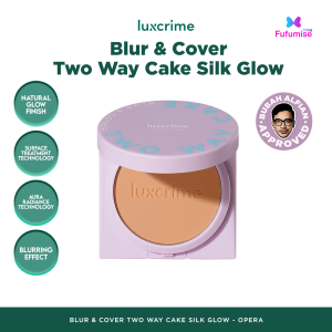 LUXCRIME Silk Glow Blur & Cover Two Way Cake - Bedak Foundation Padat High Coverage Untuk Kulit Halus Tanpa Pori