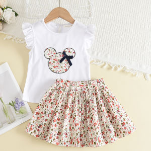 Bear Leader Summer Baby Girl Clothes Set Children Cartoon Clothing Flying Sleeve Tops + Skirts 2Pcs 3 To 7 Years Kids Casual Wear