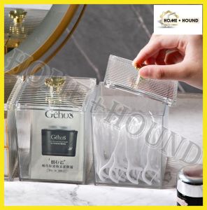 HOME + HOUND 1PC Transparent Single Tier Puff Storage Box Jar Cosmetic Makeup Organizer Cotton Bathroom Accessories