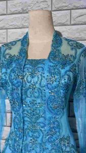set kebaya pesta wisuda kutubaru baby blue + rok prisket