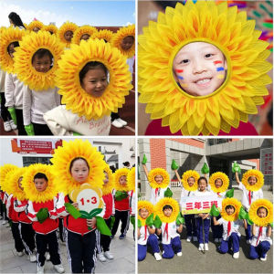 Funny Sunflower Headgear Festival Party Kids Performance Costume Sunflower Face Cover