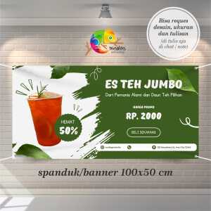 Cetak Spanduk Banner Hijau Ceria Promosi Minuman Es Teh