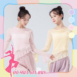 Áo múa Trung Hoa nhún bèo 2 tầng tay loe ngực đính hoa thướt tha MA20