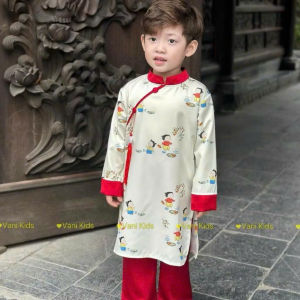 Aó dài đôi cho bé trai bé gái màu trắng chất lụa mịn mátáo dài đi chơi tết cho bé 10-30kg