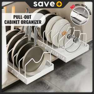 SAVE Pull Out Kitchen Storage Rack Sliding Cabinet Organizer Adjustable Pot Pan Holder Dish Rack Rak Dapur Laci Kabinet KH10