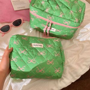 STARGOODS Multi-function Quilted Makeup Bag Large Capacity Bowknot Toiletry Cosmetic Pouch Ins Lightweight Stationery Storage Bag Female