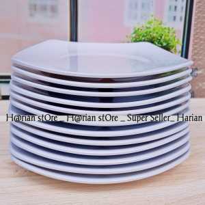 12 PCS PIRING MELAMIN KOTAK PUTIH POLOS MELAMIN TEPLEK 9INCH TEBAL ASLI MELAMIN