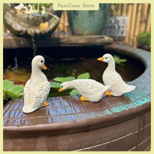 [PureZone] 3pcs Cute White Duck Hydroponic Lotus Flower Pot Retro Resin Statue Outdoor Sculpture For Home Office Desk Garden Desk Decor Ornament