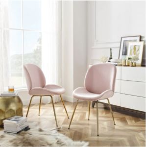 High Quality Nordic Insta Style Pink Grey Super Soft Velvet Cushion Gold Legs Beetles Dining Chair Lounge Chair Seat| 北欧ins少女家用网红化妆梳妆台凳卧室现代简约美甲靠背轻奢金脚椅子